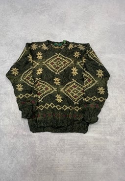 Vintage Knitted Jumper Abstract Patterned Chunky Sweater