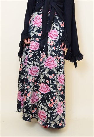 VINTAGE 90S MATT SATIN FLORAL PRINT MAXI SKIRT
