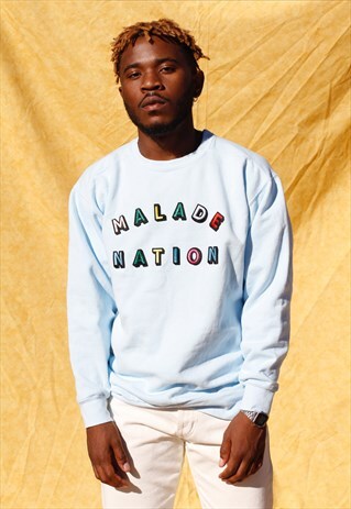 MALADE NATION SWEATSHIRT PATCHES PALE BLUE