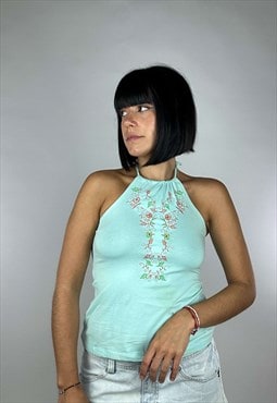 Vintage 00s  Fairy Core Embroidered Backless Top