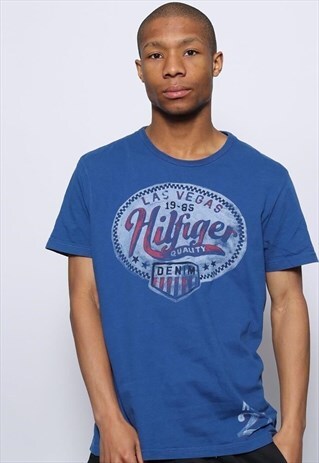 VINTAGE TOMMY HILFIGER T-SHIRT BIG LOGO BLUE