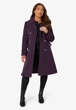 Katrina Purple Wool Blend Military Midi Coat
