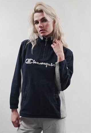VINTAGE 90'S CHAMPION NAVY/ GREY FLEECE ZIP-UP SWEATER