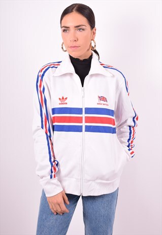 ADIDAS WOMENS VINTAGE TRACKSUIT TOP JACKET LARGE WHITE 90'S