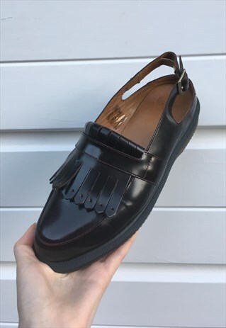 WOMENS DR MARTENS SHOES BROWN RED BOOTS TASSLE TBAR SANDALS