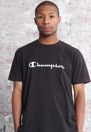 VINTAGE CHAMPION BIG LOGO SPELLOUT T-SHIRT BLACK