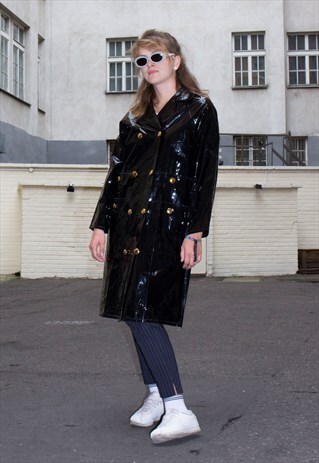 VINTAGE 70S RARE OHRBACHS GLAM BLACK VINYL COAT NO 346
