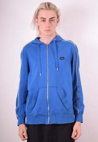LOTTO MENS VINTAGE HOODIE JACKET LARGE BLUE 90S