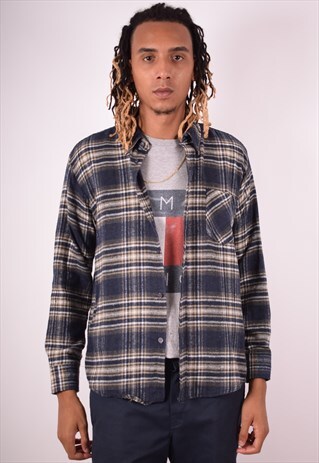 MENS VINTAGE FLANNEL SHIRT MEDIUM MULTI CHECK 90S