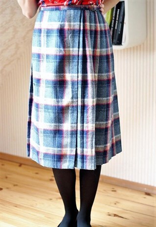 WARM BLUE CHECKED WRAP AROUND SKIRT