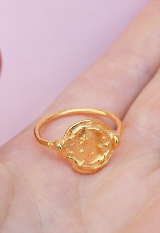 GOLD CELESTIAL CELESTIAL MOON AND STARS RING HANDMADE
