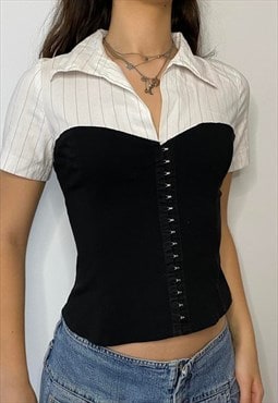 Y2K office White Collared Top with Built in Corset 