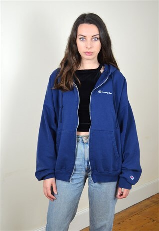 90'S VINTAGE CHAMPION NAVY FULL ZIP HOODIE JACKET