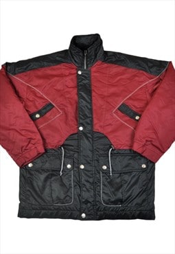 Vintage Ski Jacket 80s Style Black/Burgundy Large