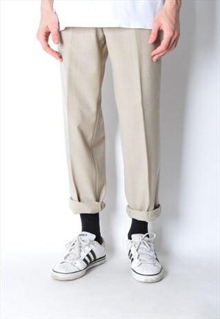 VINTAGE 90S BEIGE MINIMALIST WOOL BLEND PANTS