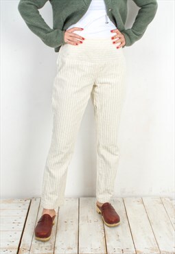 Vintage Women's 80's W27 L30 Corduroy Pants Trousers White