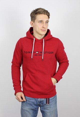 VINTAGE MENS TOMMY HILFIGER HOODIE BIG LOGO