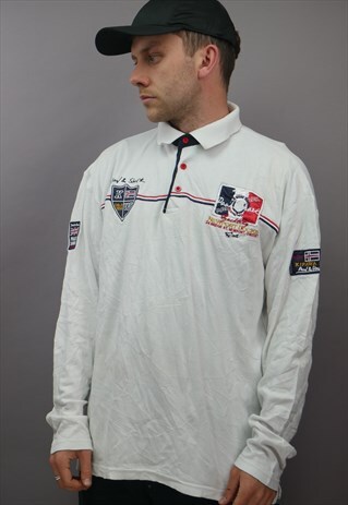 VINTAGE PAUL AND SHARK RUGBY IN WHITE WITH LOGO