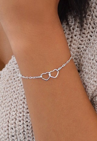 RIANA HANDMADE STERLING SILVER DOUBLE HEART LINKS BRACELET