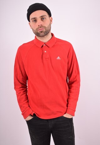 ADIDAS MENS VINTAGE POLO SHIRT LONG SLEEVE LARGE RED 90'S