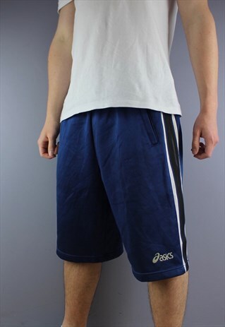 VINTAGE ASICS SHORTS IN BLUE WITH POCKETS AND EMBROIDERED LO