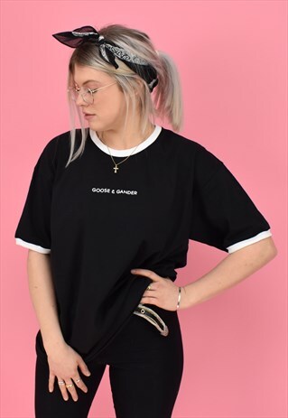 G&G UNISEX BLACK WRITING RINGER S/S TEE
