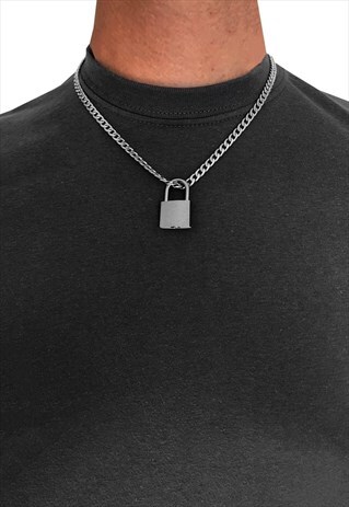 20" 20MM PADLOCK PENDANT 6MM NECKLACE CHAIN - SILVER