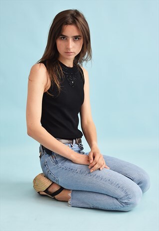 90'S RETRO KITSCH BEADED PARTY KNIT TOP
