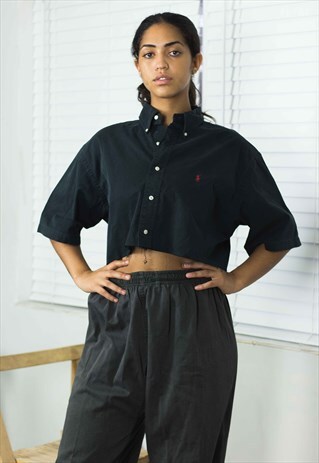 VINTAGE POLO RALPH LAUREN CROP TOP LOGO 90S L 7.8