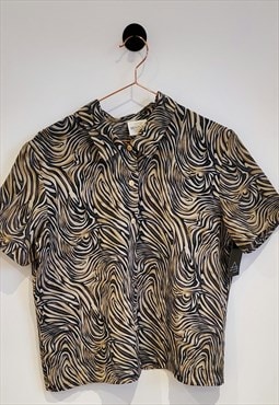 Vintage 80s Zebra Print Boho Animal Print Shirt Size 12-14