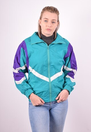 WOMENS VINTAGE TRACKSUIT TOP JACKET MEDIUM GREEN 90S