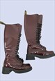 DR MARTENS BURGUNDY PURPLE PATENT LEATHER KNEE HIGH BOOTS