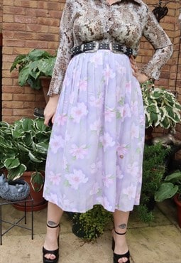 Vintage 90s Purple Cottage Floral Flower Festival Midi Skirt
