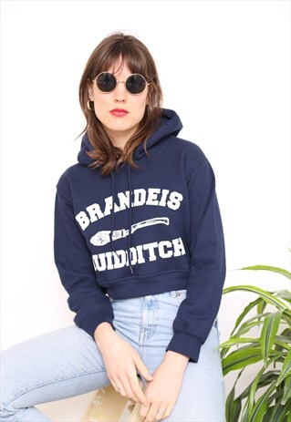VINTAGE 90S NAVY USA SPORTS CROPPED HOODIE