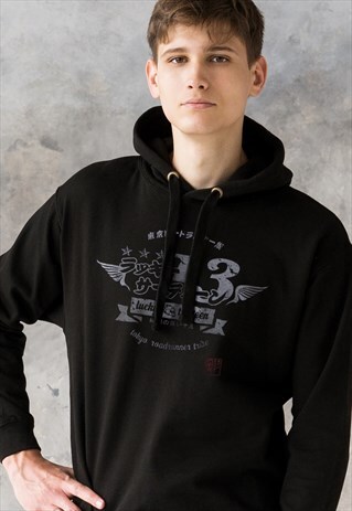 JAPANESE CALLIGRAPHY MEN'S BLACK HOODIE HOODY HOODED TOP