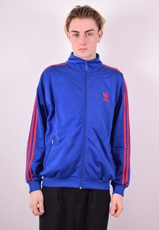 ADIDAS MENS VINTAGE TRACKSUIT TOP JACKET LARGE BLUE 90S