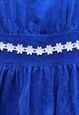 BLUE DAISY APPLIQUE CORD PRAIRIE 80S DRESS