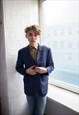 Vintage 80's Blue Checked Wool Blazer
