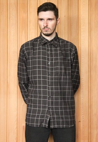 VINTAGE GREY CHECKED FLANNEL SHIRT