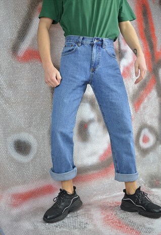 VINTAGE BLUE DENIM STRAIGHT CLASSIC JEANS TROUSERS