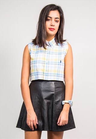 VINTAGE YELLOW CHECK RALPH LAUREN CROPPED REWORK SHIRT