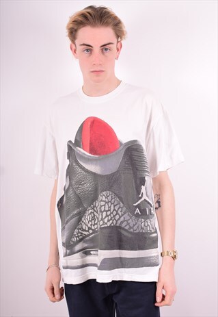 MENS VINTAGE JORDAN T-SHIRT TOP LARGE WHITE 90'S