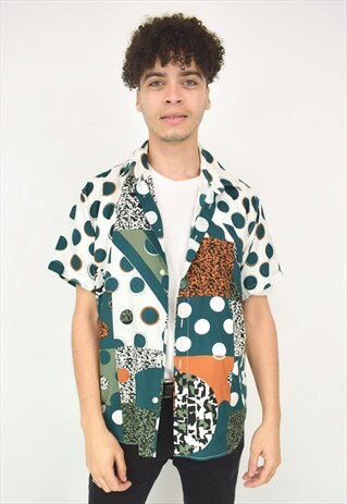 VINTAGE 90'S BLUE AND WHITE POLKA DOT FESTIVAL SHIRT