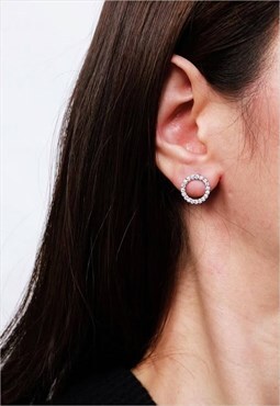 CZ Circle Stud Earrings Women Sterling Silver Earrings