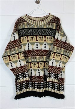 Vintage BHS Abstract Knitted Jumper Brown Patterned
