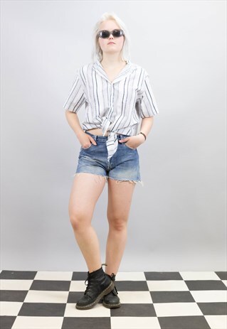 VINTAGE COLLARLESS STRIPED FESTIVAL SHIRT