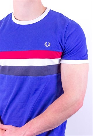 VINTAGE FRED PERRY STRIPED T-SHIRT IN BLUE