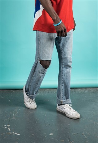 VINTAGE BLUE LEVI'S 527 RIPPED JEANS