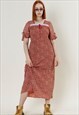 VINTAGE 70S BOHO DITSY FLORAL MAXI RUST RED DRESS XS/S