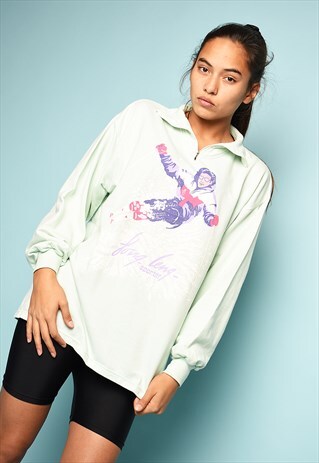 VINTAGE 90S SKIING PRINT SPORTS SWEATSHIRT JUMPER